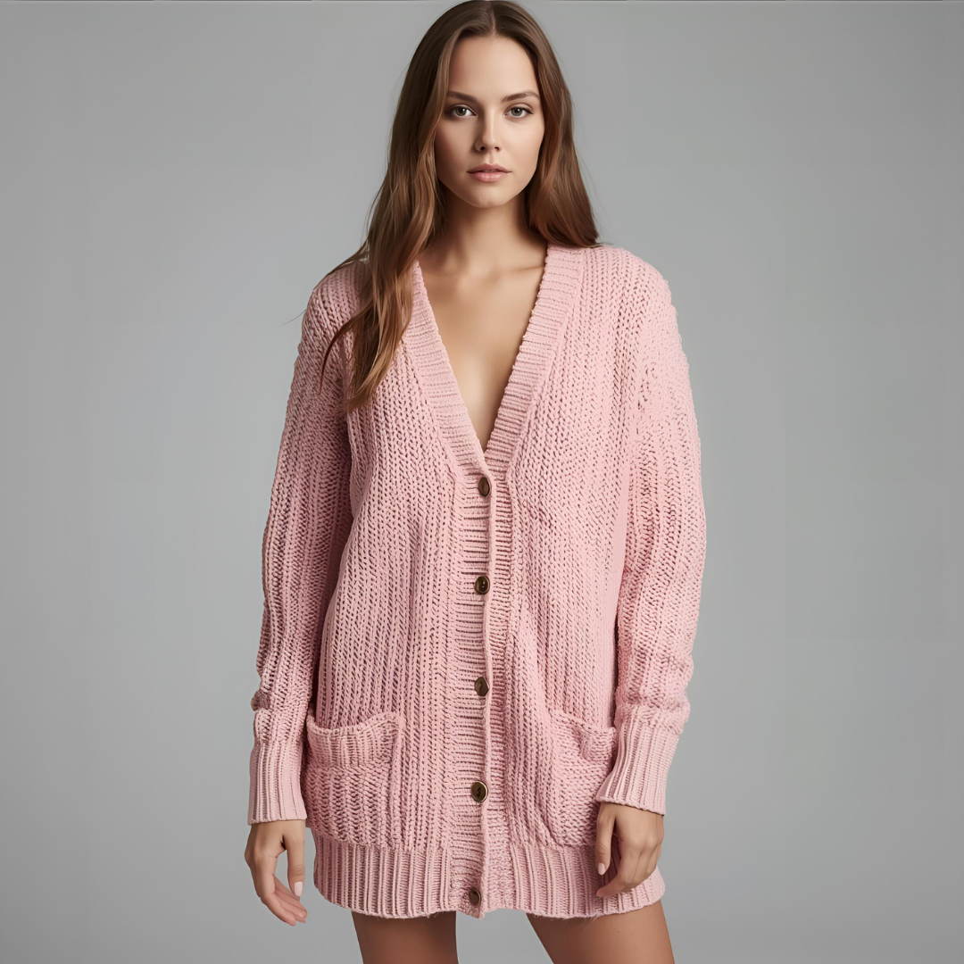 SENA | Long Pink Knit Sweater Jacket