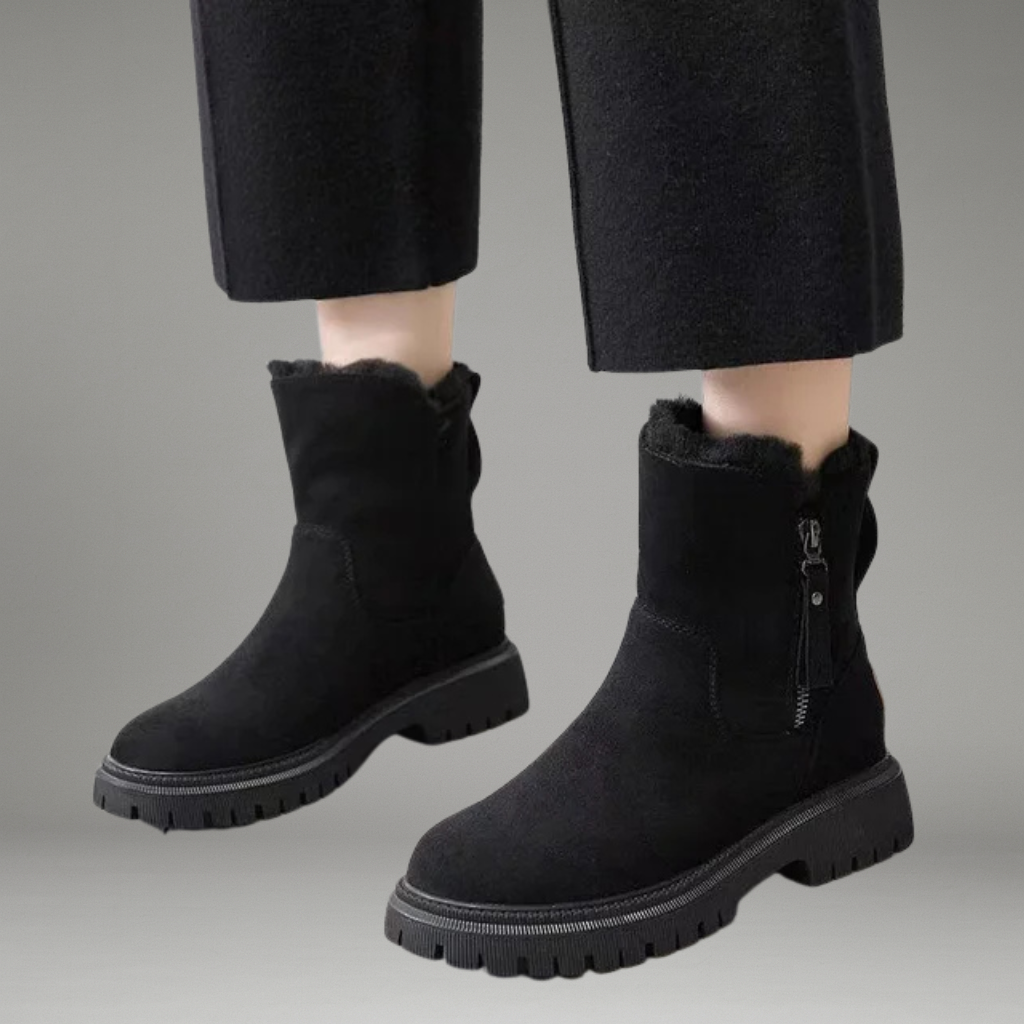 Women’s Ankle Boots with Side Zipper and Round Toe