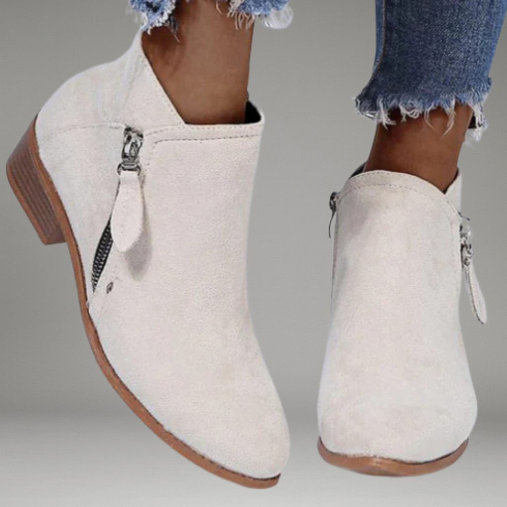 Women’s Ankle Boots with Side Zipper and Block Heel