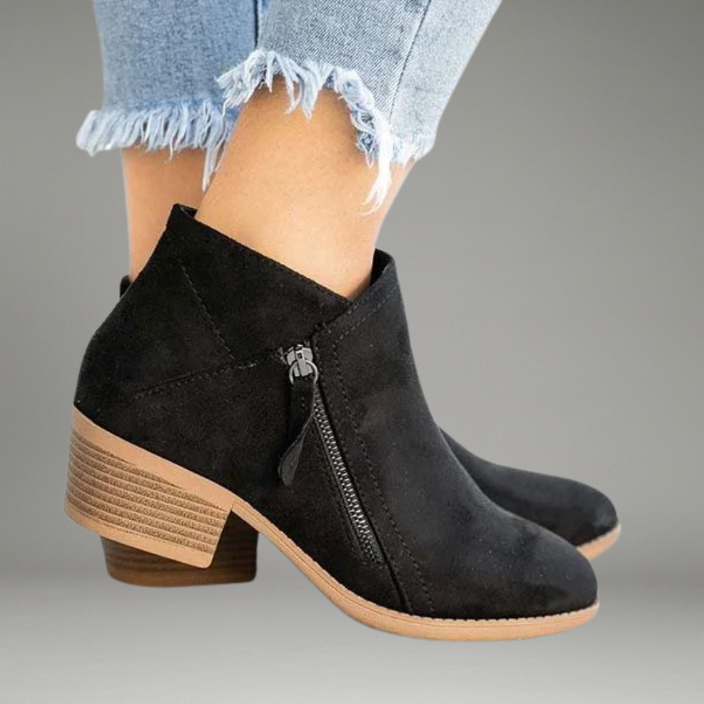 Women’s Ankle Boots with Side Zipper and Block Heel