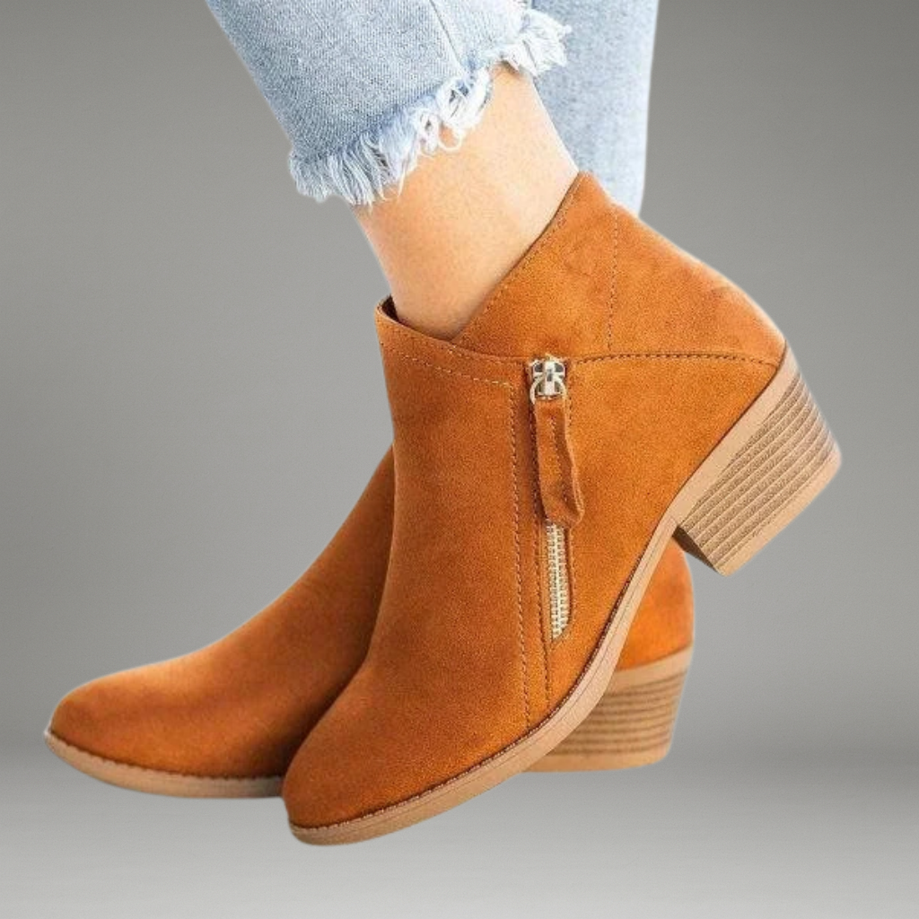 Women’s Ankle Boots with Side Zipper and Block Heel
