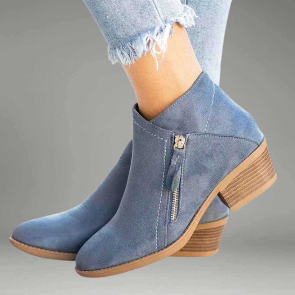 Women’s Ankle Boots with Side Zipper and Block Heel