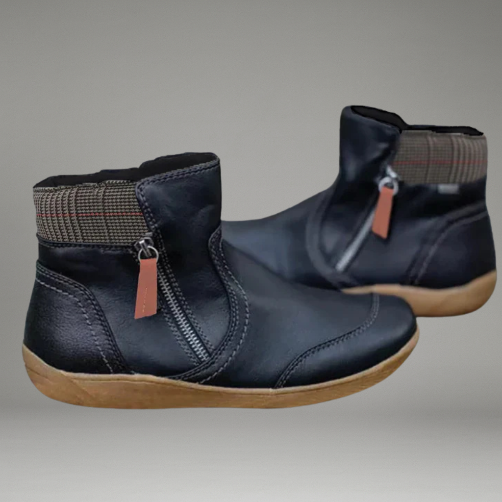 Women’s Ankle Boots with Side Zipper and Flat Sole