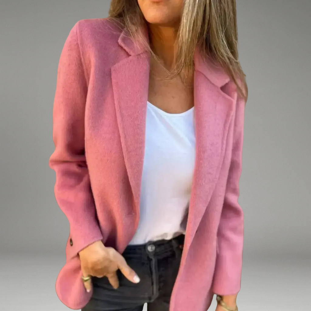 Women’s Blazer with Notched Collar and Front Button Closure