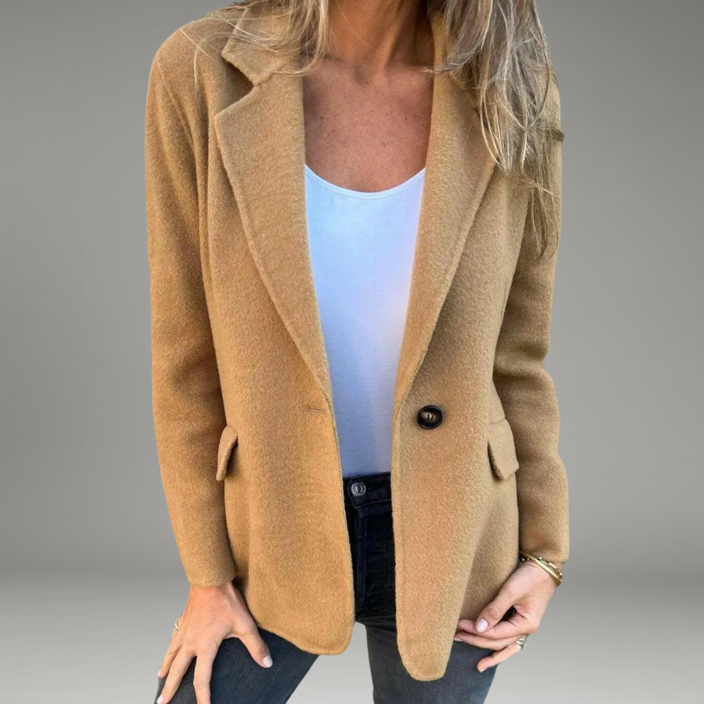 Women’s Blazer with Notched Collar and Front Button Closure