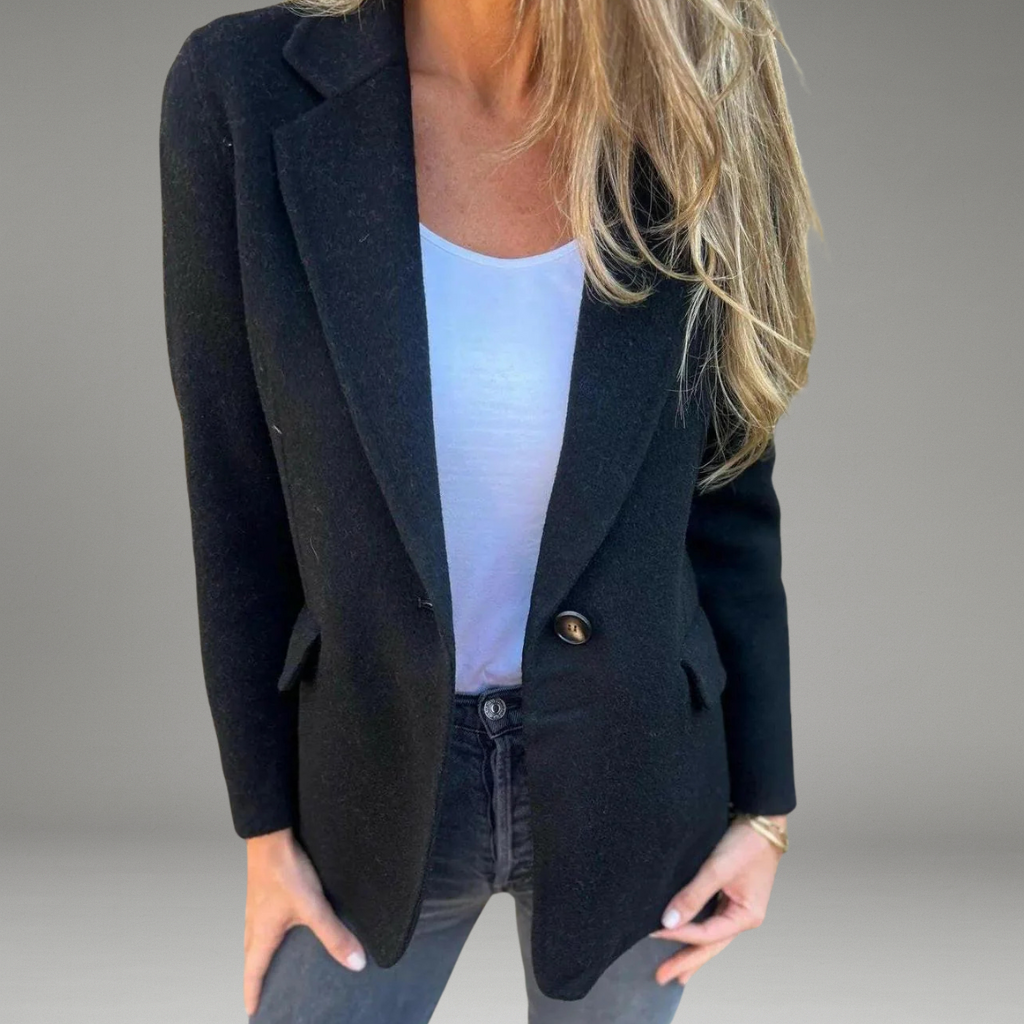 Women’s Blazer with Notched Collar and Front Button Closure