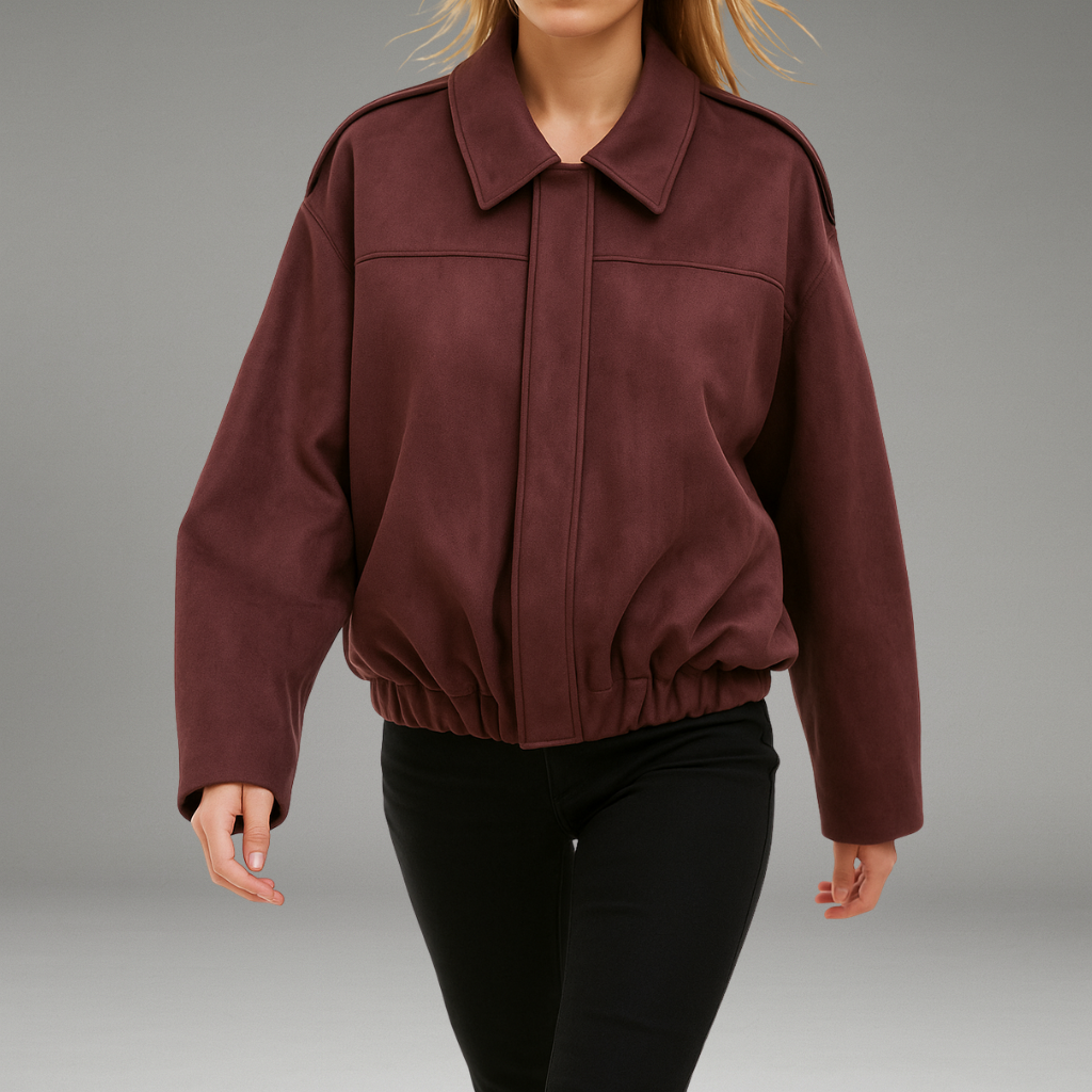 Women’s Bomber Jacket with Zip Closure and Structured Lapel Collar