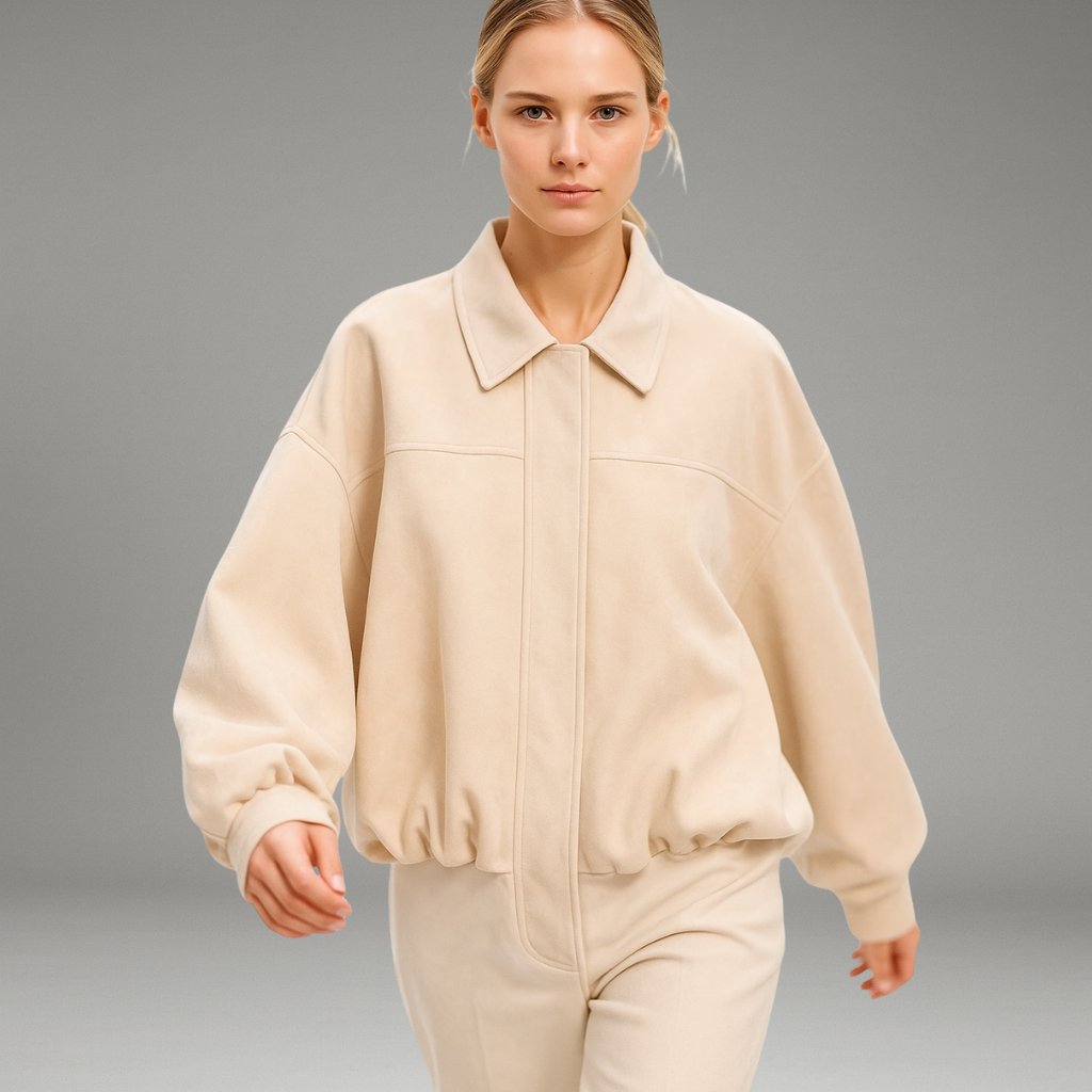 Women’s Bomber Jacket with Zip Closure and Structured Lapel Collar