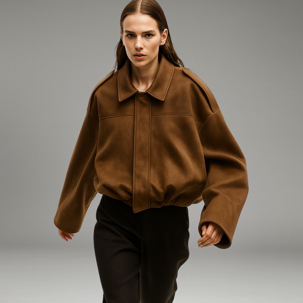 Women’s Bomber Jacket with Zip Closure and Structured Lapel Collar