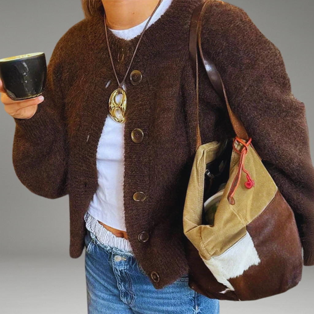 Women’s Button-Up Cardigan with Ribbed Cuffs and Full-Length Sleeves