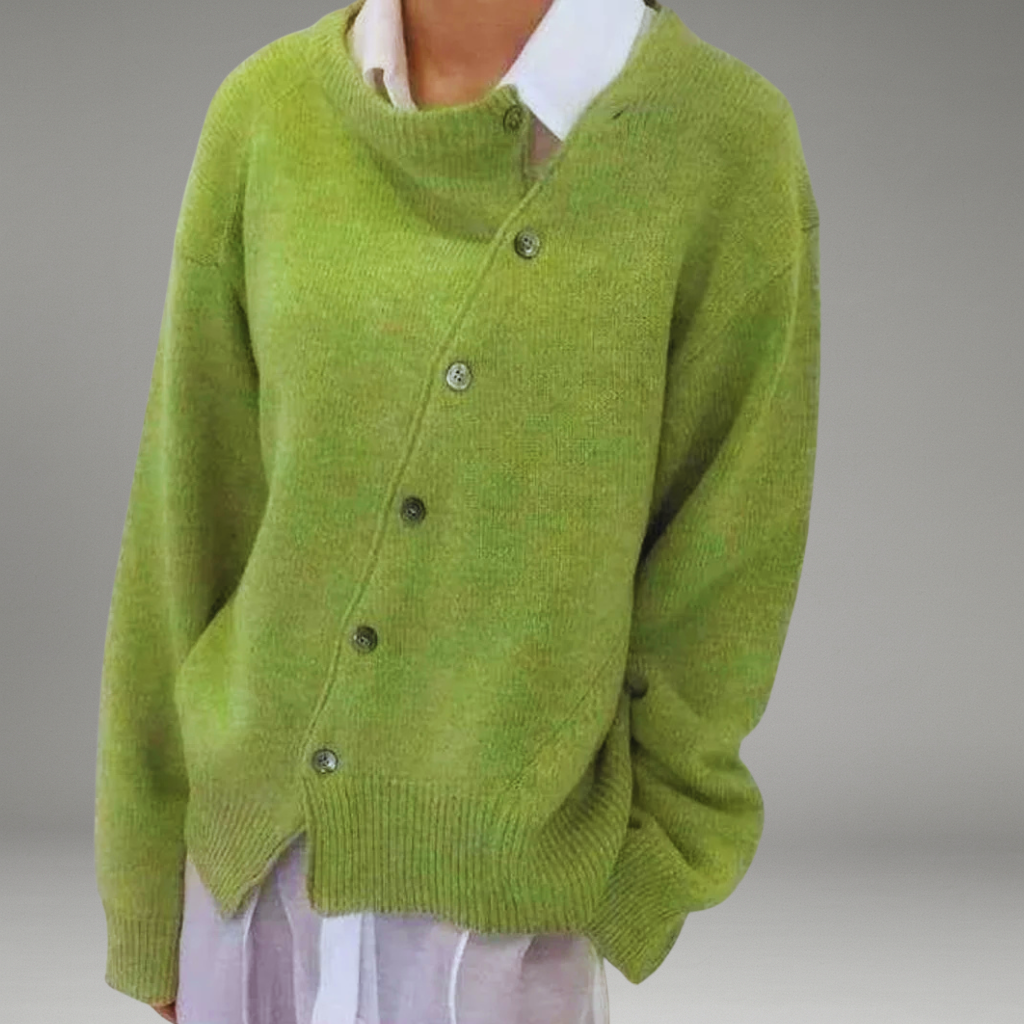 Women’s Cardigan with Button Closure and Asymmetric Neckline