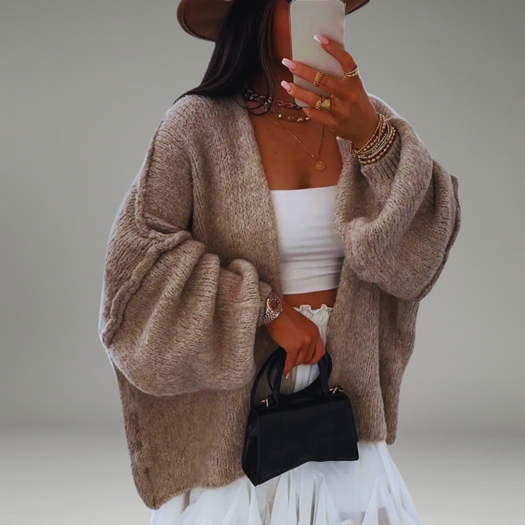 Women’s Cardigan with Open Front and Long Balloon Sleeves