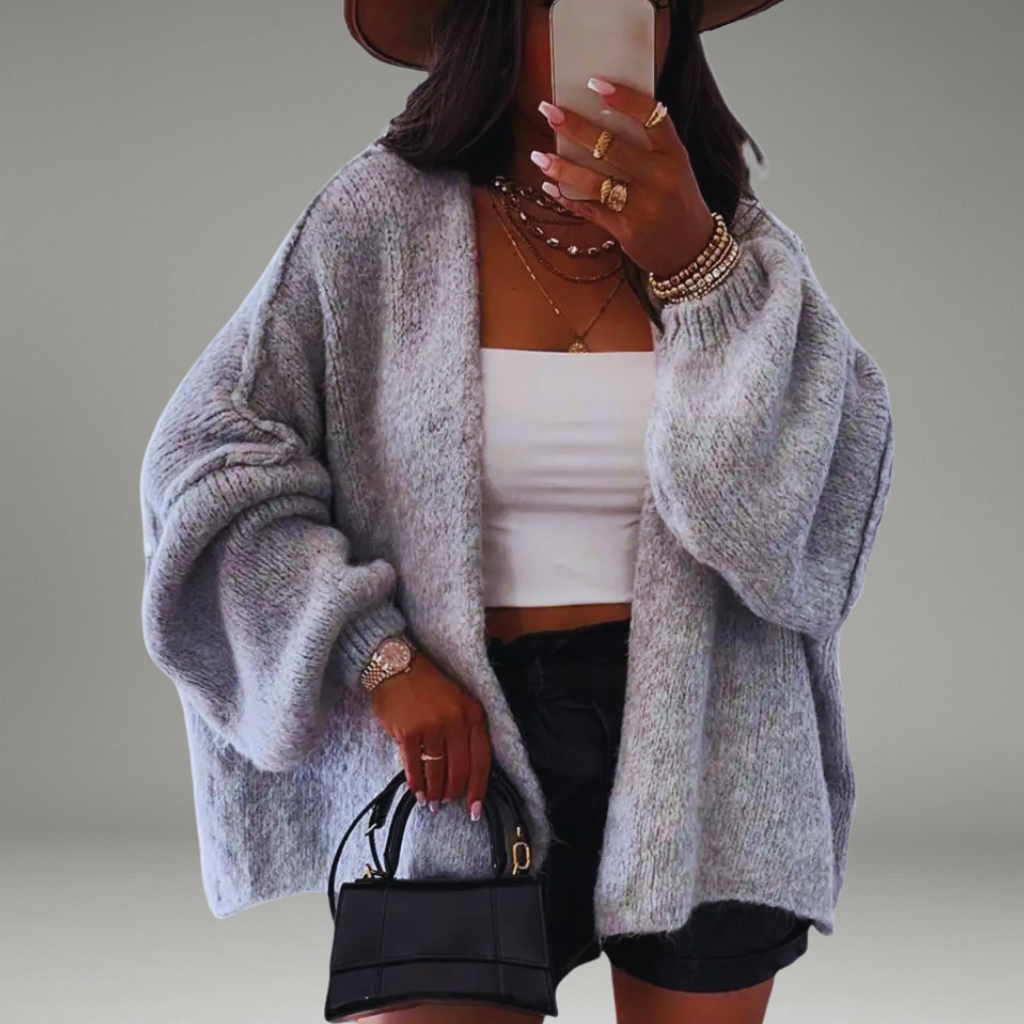 Women’s Cardigan with Open Front and Long Balloon Sleeves