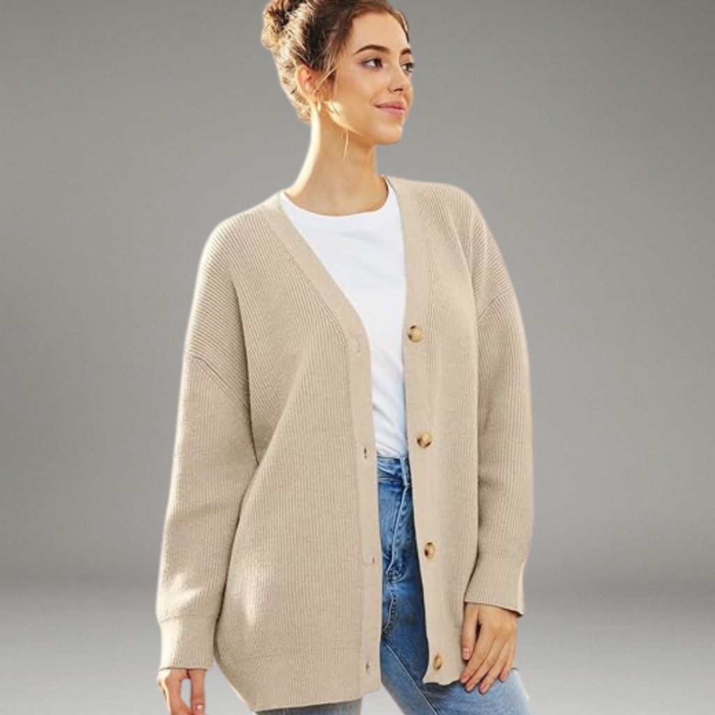 Women’s Knit Cardigan with Button Closure and Long Sleeves