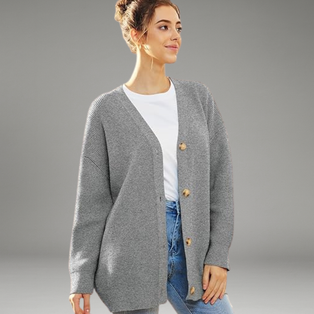 Women’s Knit Cardigan with Button Closure and Long Sleeves