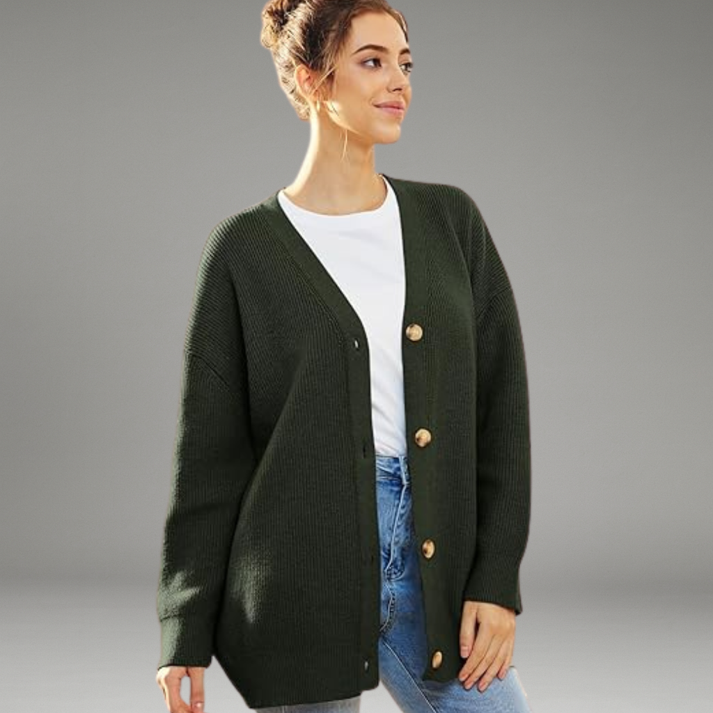 Women’s Knit Cardigan with Button Closure and Long Sleeves