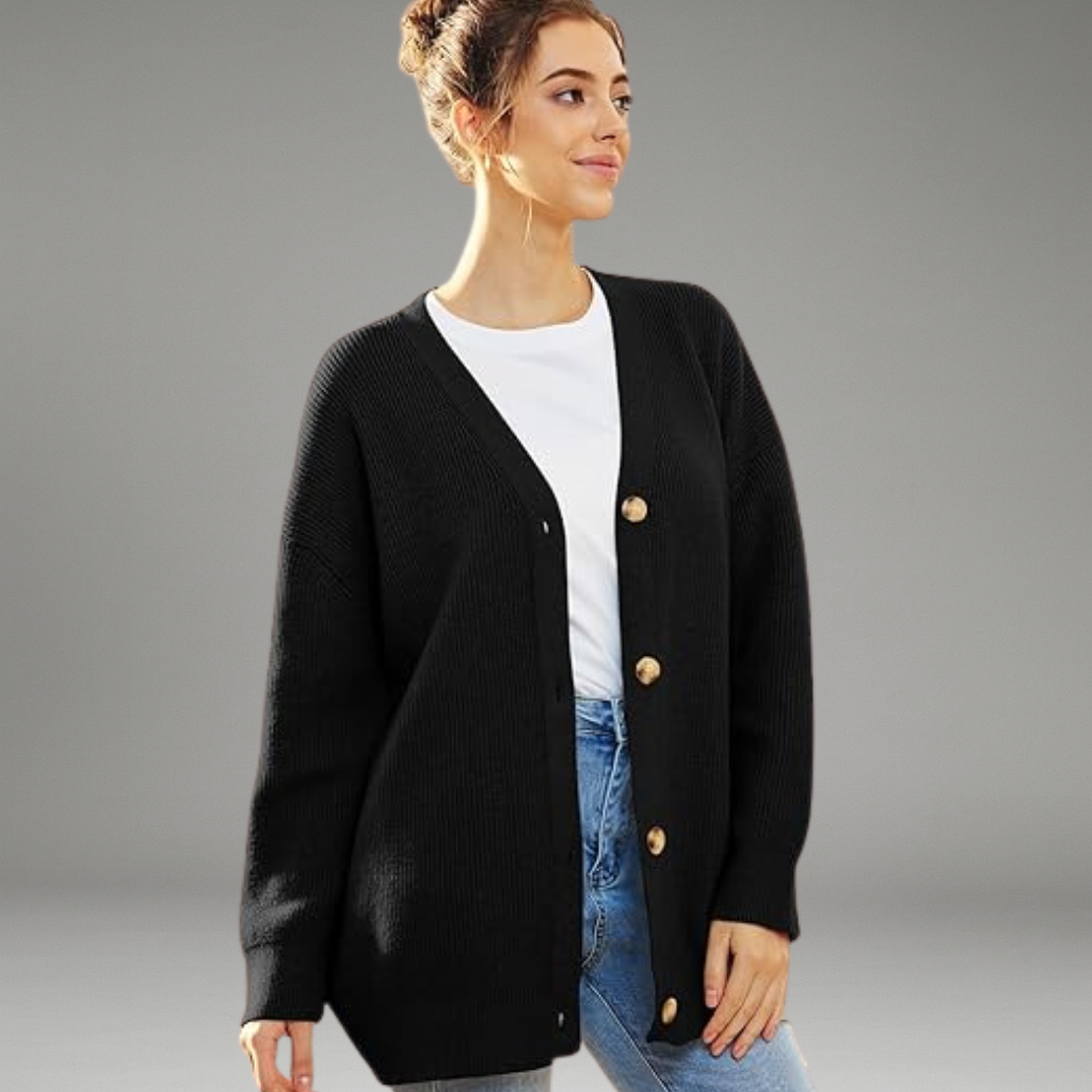 Women’s Knit Cardigan with Button Closure and Long Sleeves