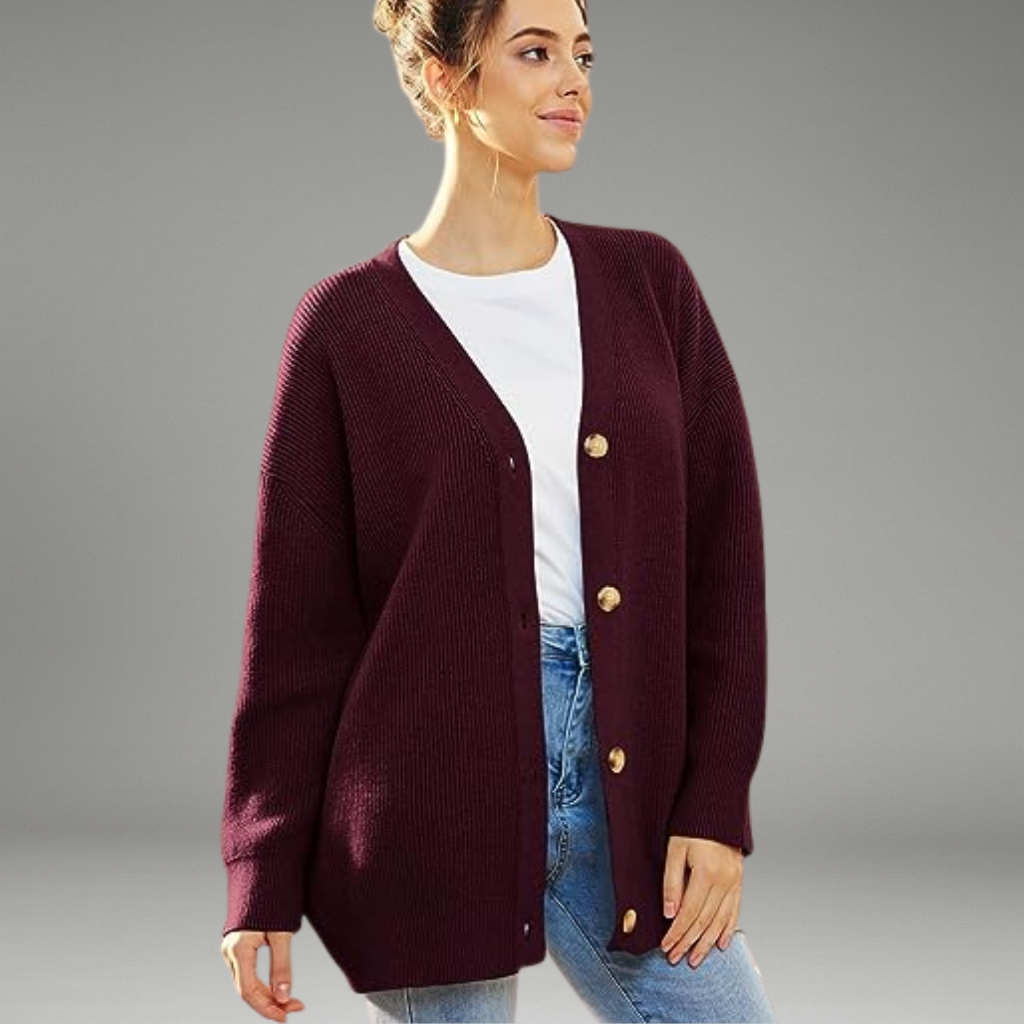 Women’s Knit Cardigan with Button Closure and Long Sleeves