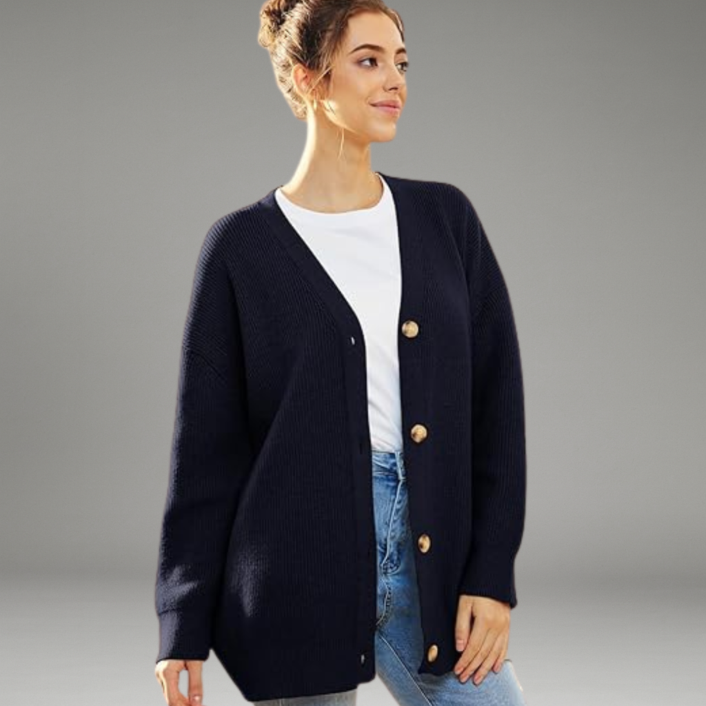 Women’s Knit Cardigan with Button Closure and Long Sleeves