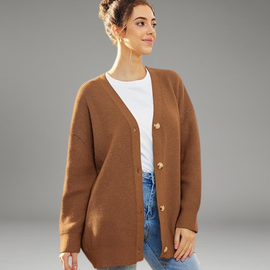 Women’s Knit Cardigan with Button Closure and Long Sleeves