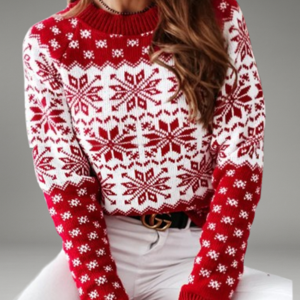 Women’s Sweater with Crew Neck and Ribbed Hem