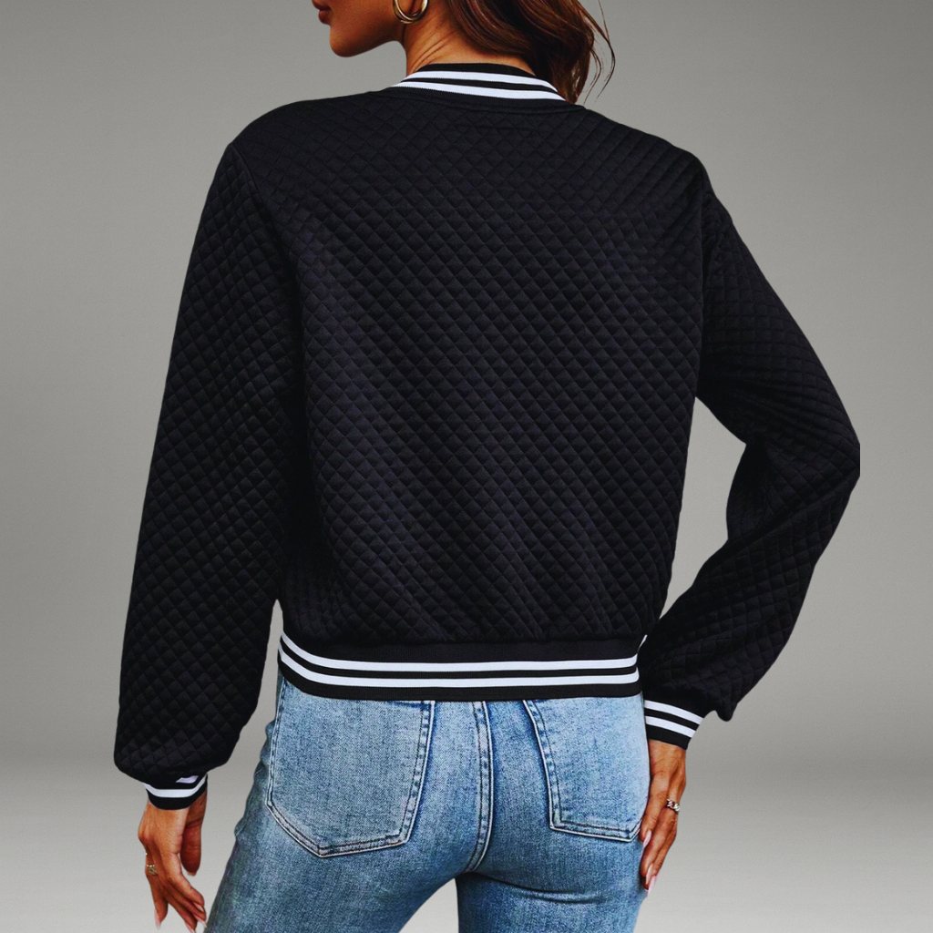 Women’s Cropped Bomber Jacket with Baseball Collar and Zipper Closure