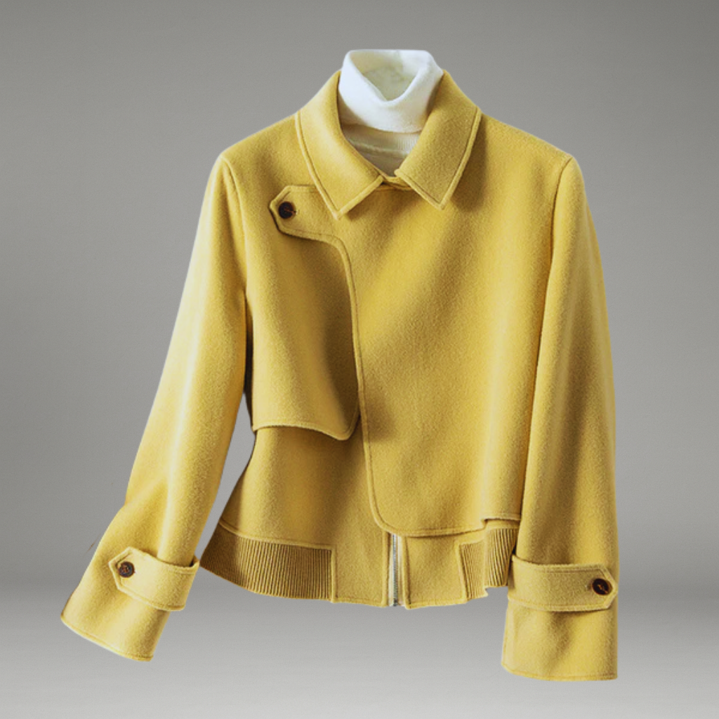 Women’s Cropped Jacket with Buttoned Collar and Front Closure