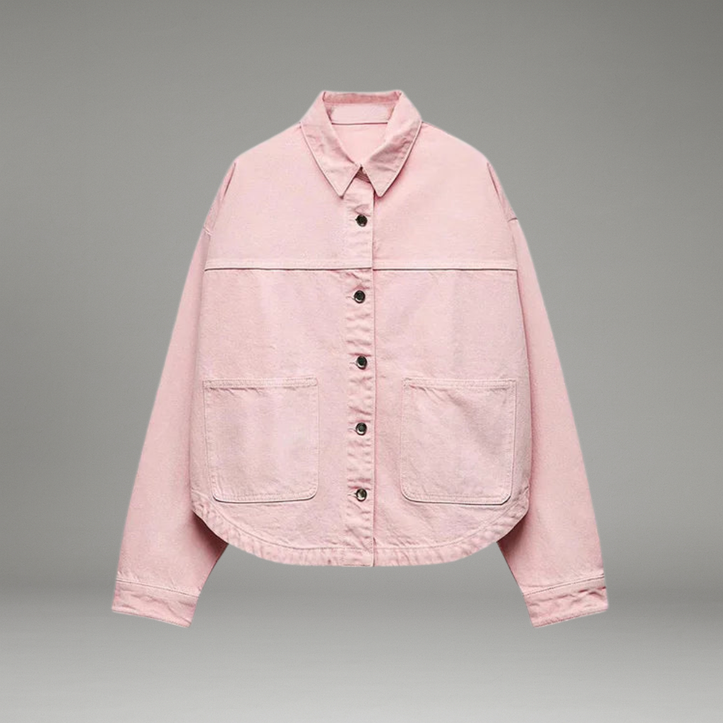 Women’s Denim Jacket with Button Closure and Front Pockets
