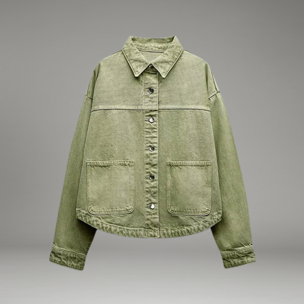 Women’s Denim Jacket with Button Closure and Front Pockets
