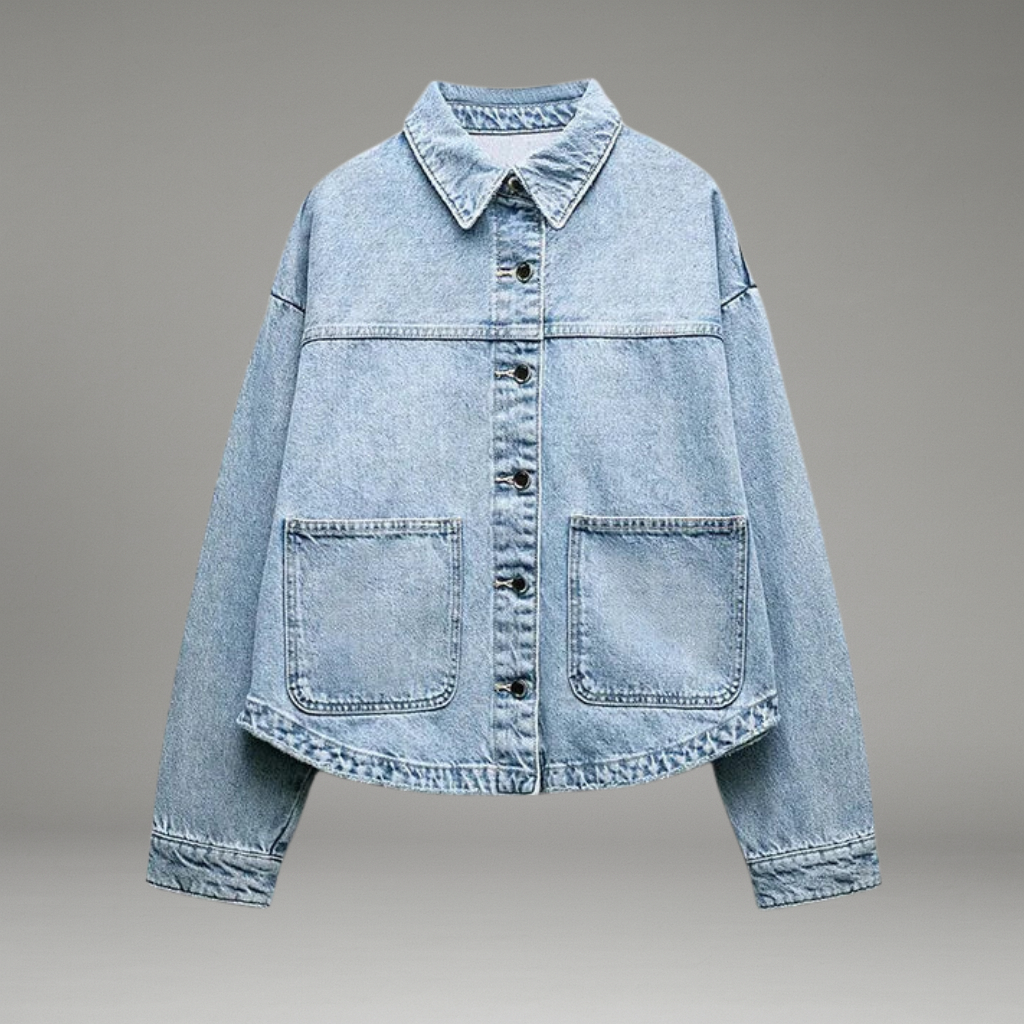 Women’s Denim Jacket with Button Closure and Front Pockets