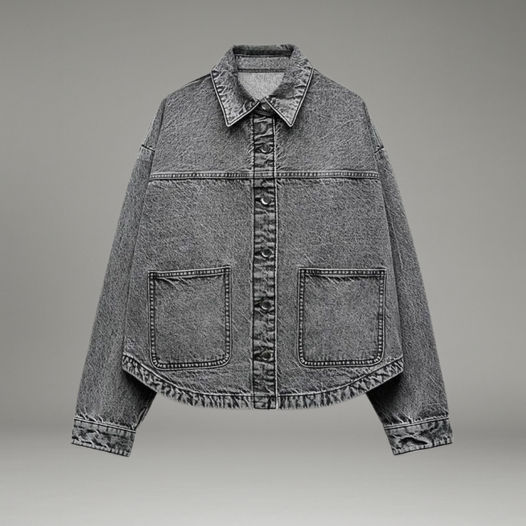 Women’s Denim Jacket with Button Closure and Front Pockets