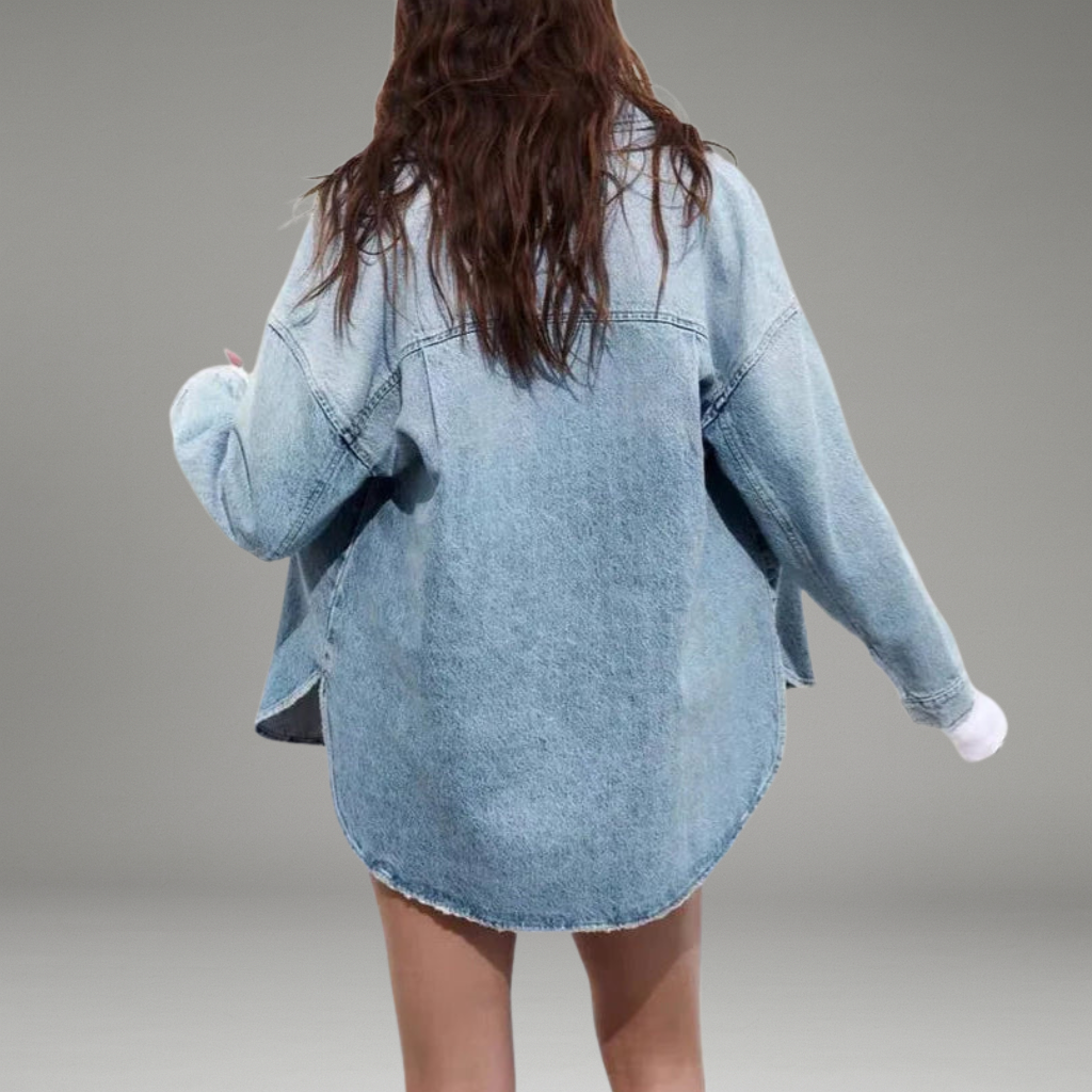 Women’s Denim Jacket with Button Front Closure and Chest Pockets