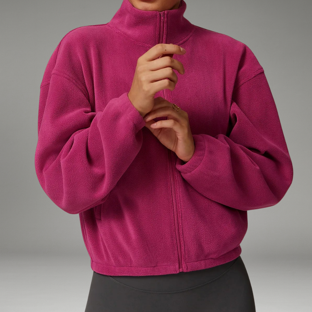 Women’s Fleece Jacket with Zip Closure and High Collar