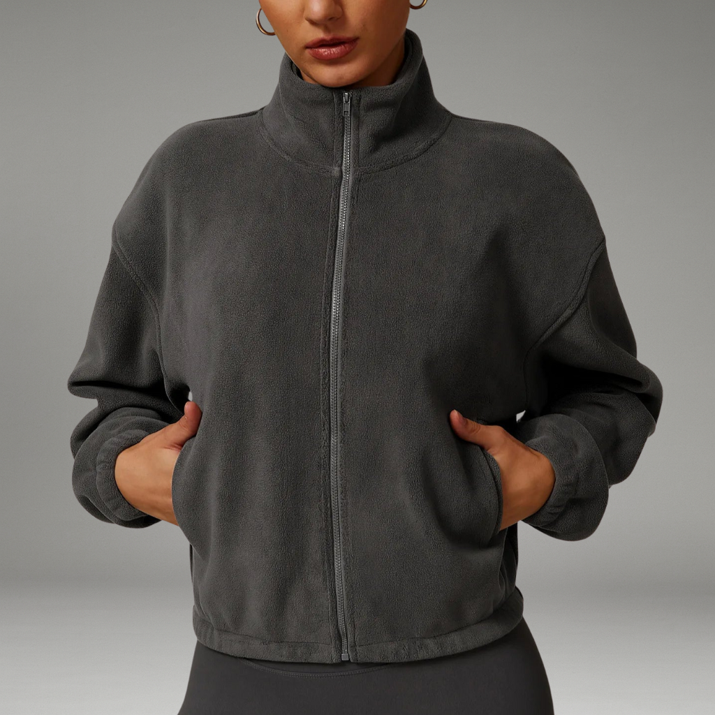 Women’s Fleece Jacket with Zip Closure and High Collar