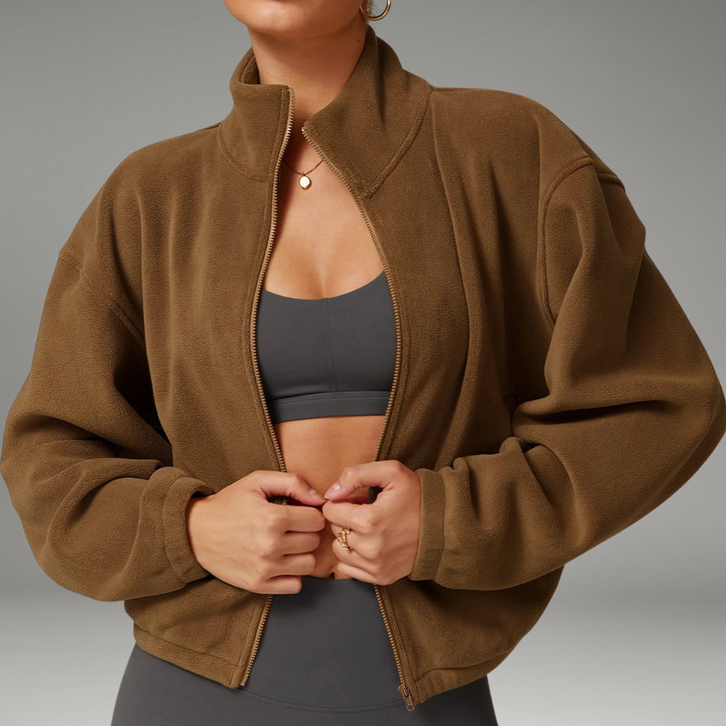 Women’s Fleece Jacket with Zip Closure and High Collar