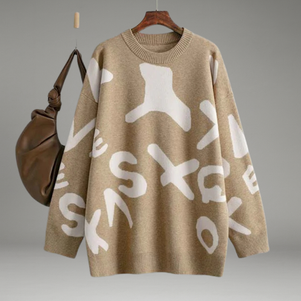 Women’s Graphic Sweater with Round Neckline and Long Sleeves