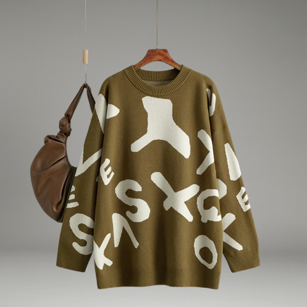 Women’s Graphic Sweater with Round Neckline and Long Sleeves