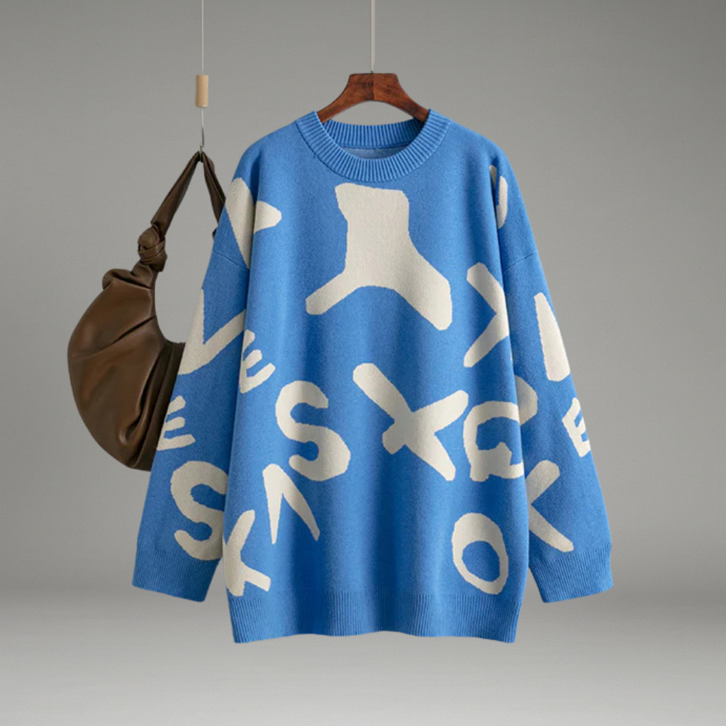 Women’s Graphic Sweater with Round Neckline and Long Sleeves