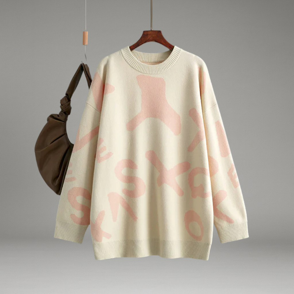 Women’s Graphic Sweater with Round Neckline and Long Sleeves