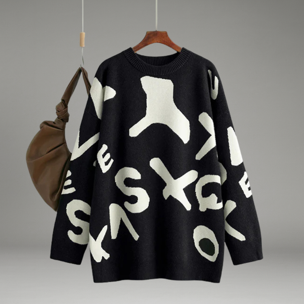 Women’s Graphic Sweater with Round Neckline and Long Sleeves