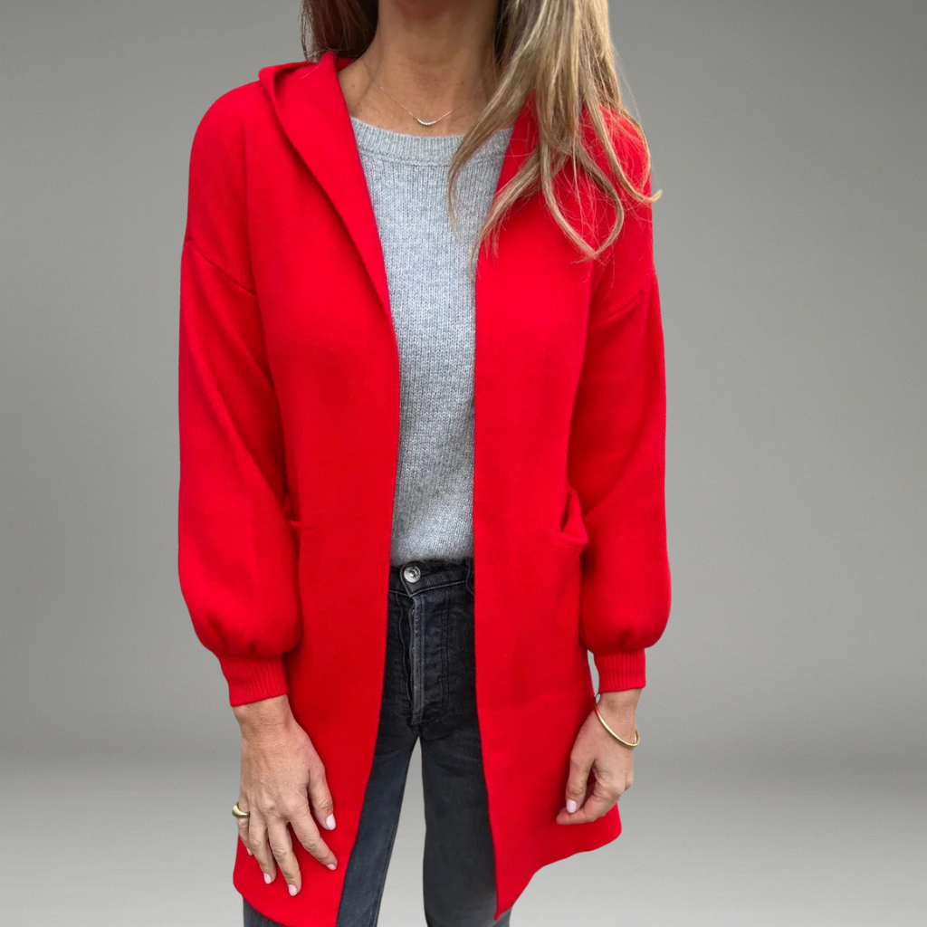 Women’s Hooded Cardigan with Open-Front Design and Ribbed Cuffs