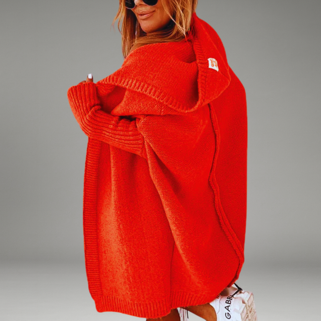 Women’s Hooded Cardigan with Open Front and Ribbed Cuffs