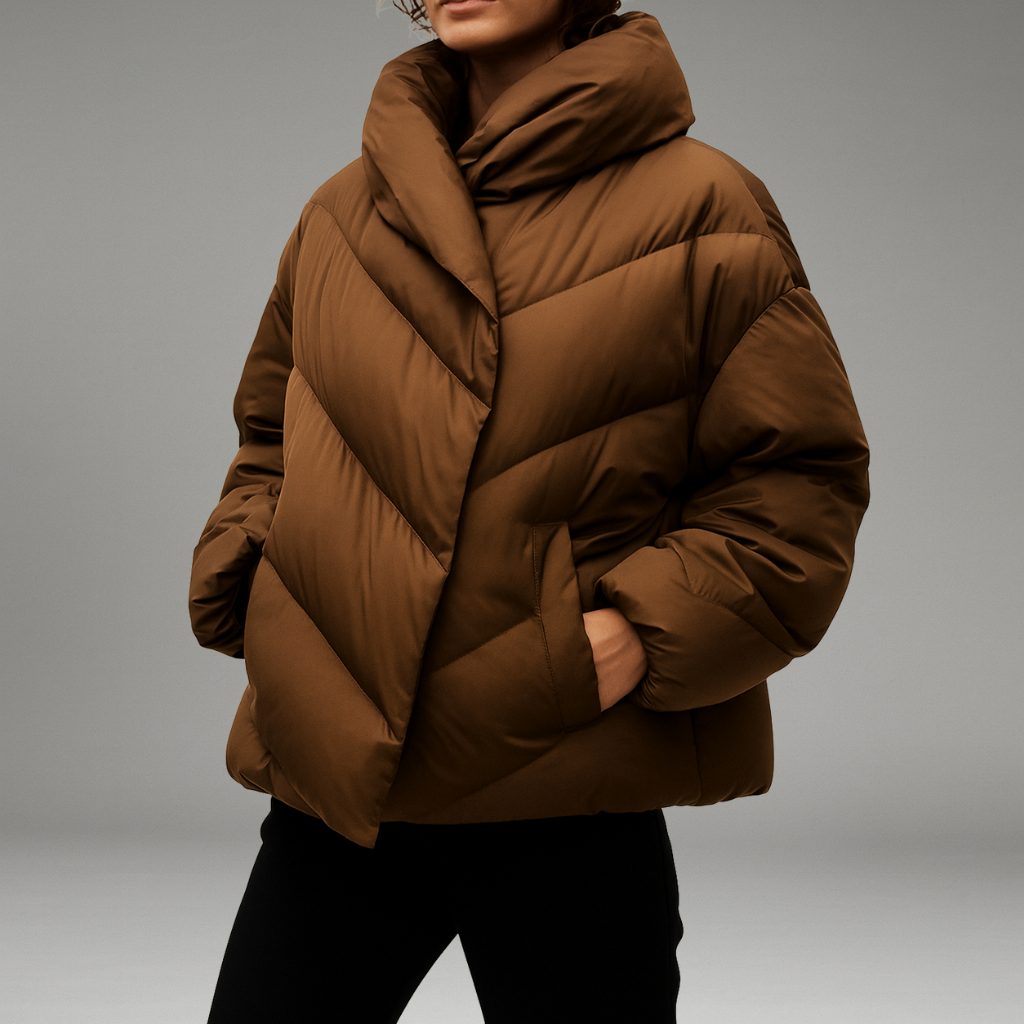 Women’s Hooded Puffer Jacket with Adjustable Hood and Quilted Panels