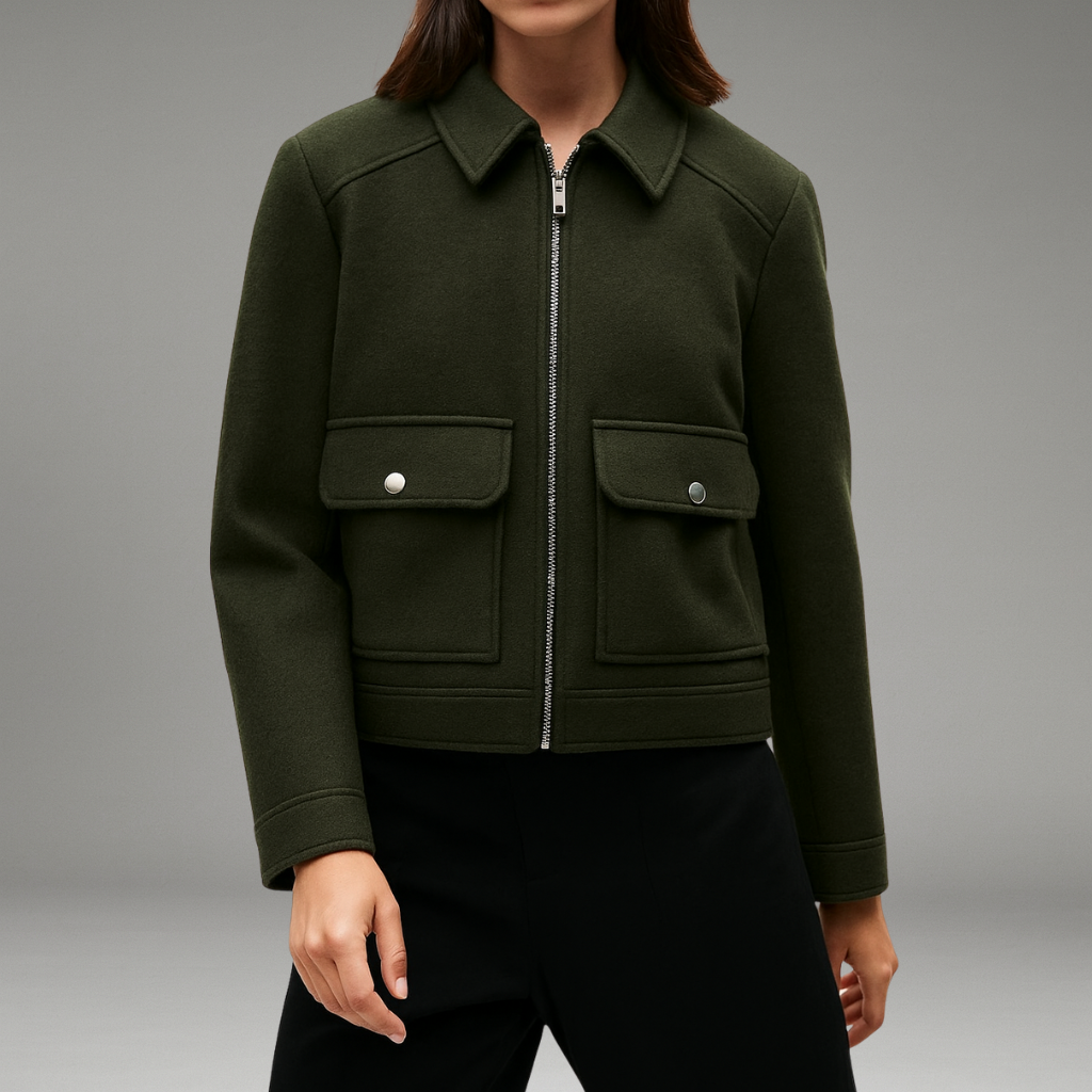 Women’s Jacket with Structured Lapel Collar and Hidden Zip Closure