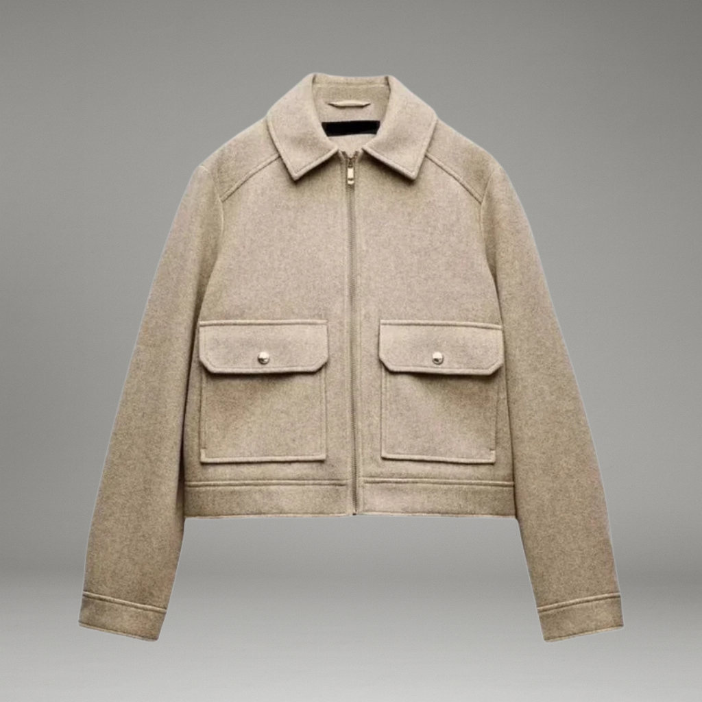 Women’s Jacket with Structured Lapel Collar and Hidden Zip Closure