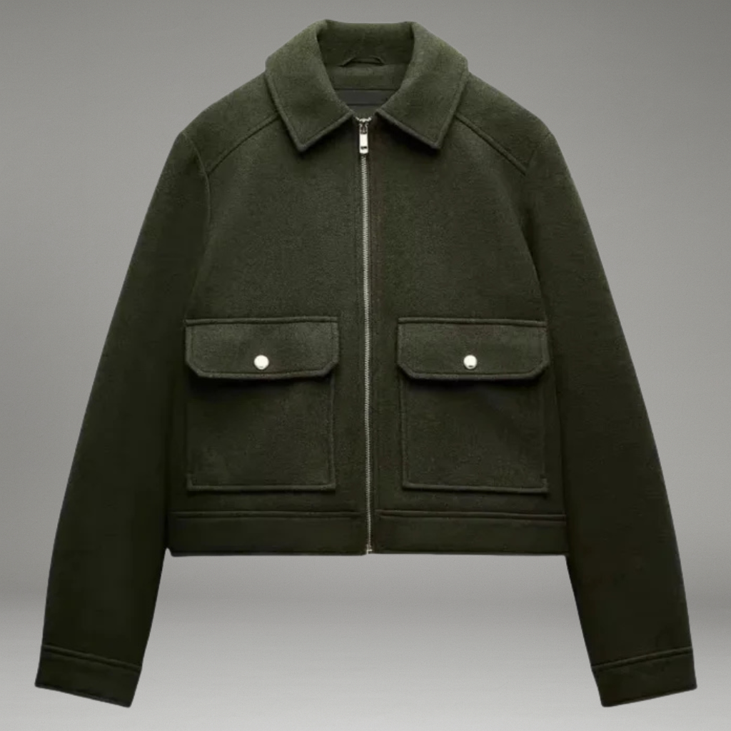 Women’s Jacket with Structured Lapel Collar and Hidden Zip Closure