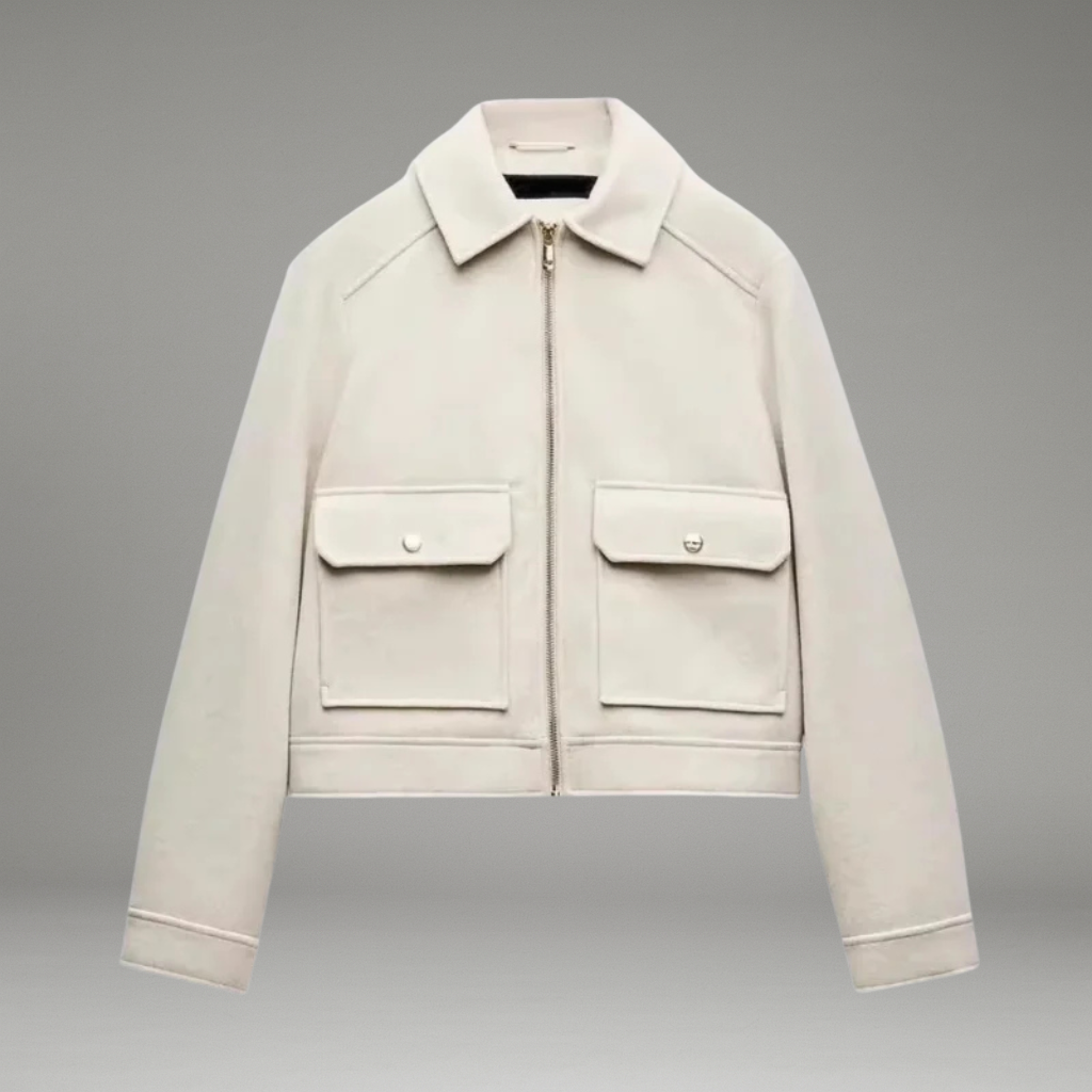 Women’s Jacket with Structured Lapel Collar and Hidden Zip Closure