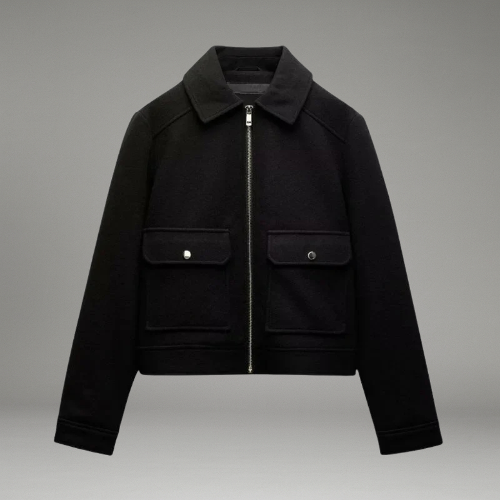 Women’s Jacket with Structured Lapel Collar and Hidden Zip Closure