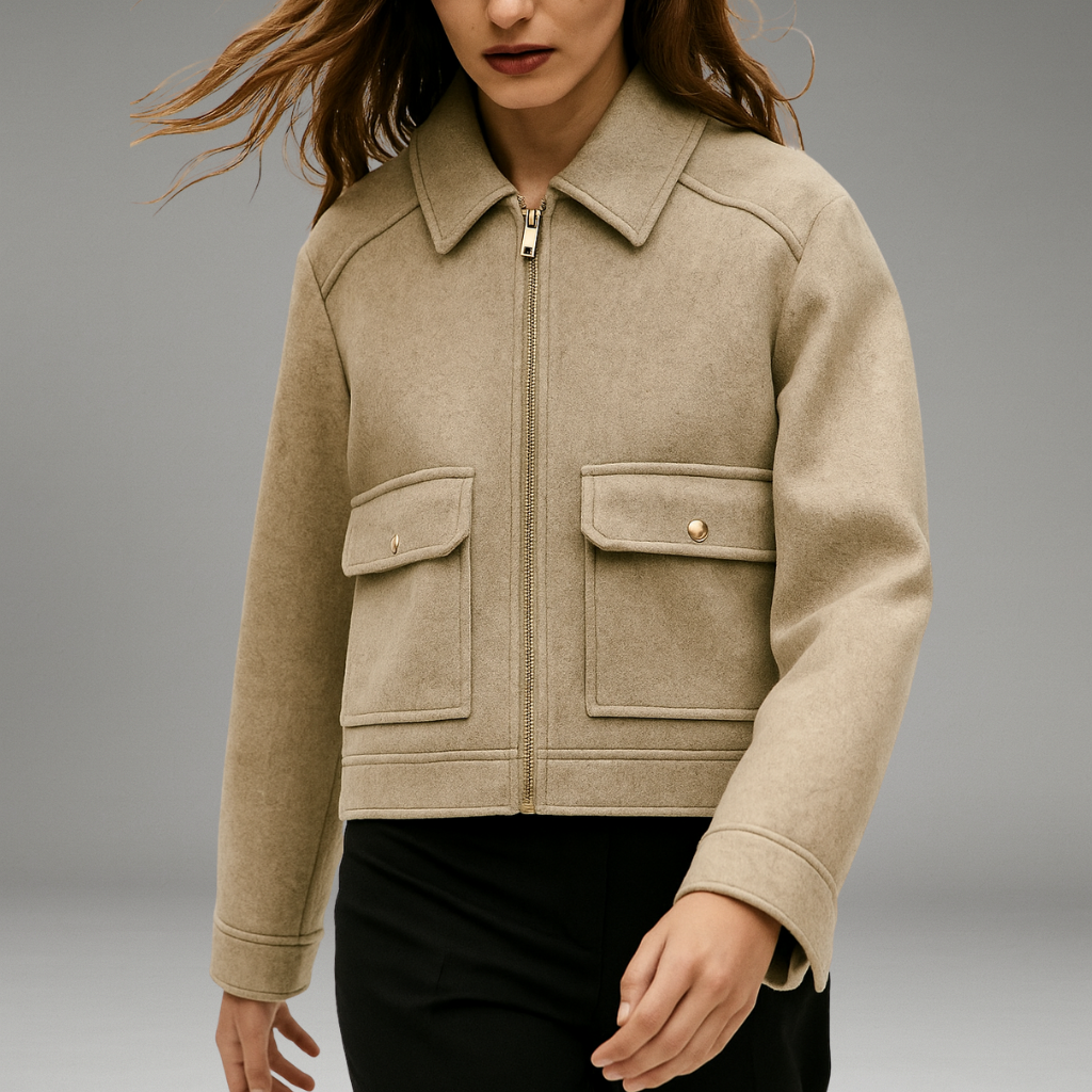 Women’s Jacket with Structured Lapel Collar and Hidden Zip Closure