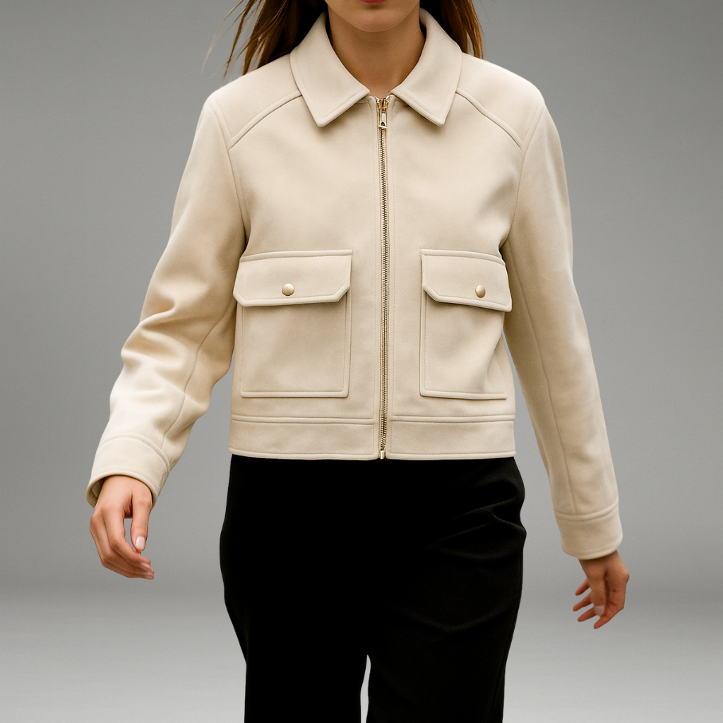 Women’s Jacket with Structured Lapel Collar and Hidden Zip Closure